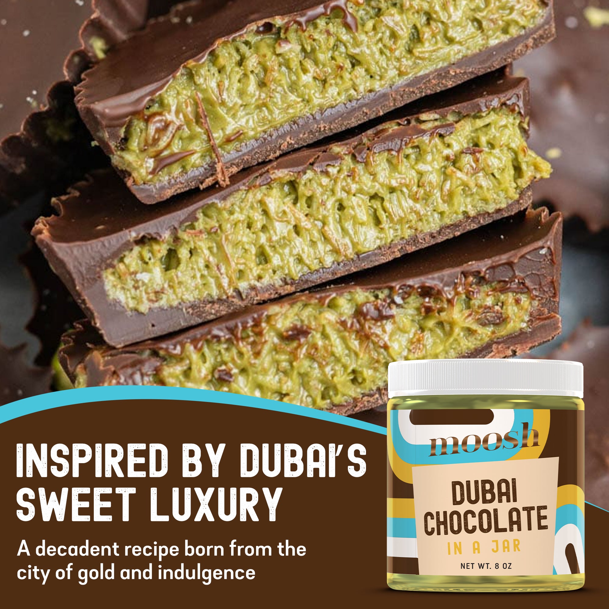 Dubai Chocolate Jar – Pistachio & Kataifi Chocolate Dessert Spread & Snack, Spoon-Ready, for Toast, Pastries & Candy Making (8 oz)