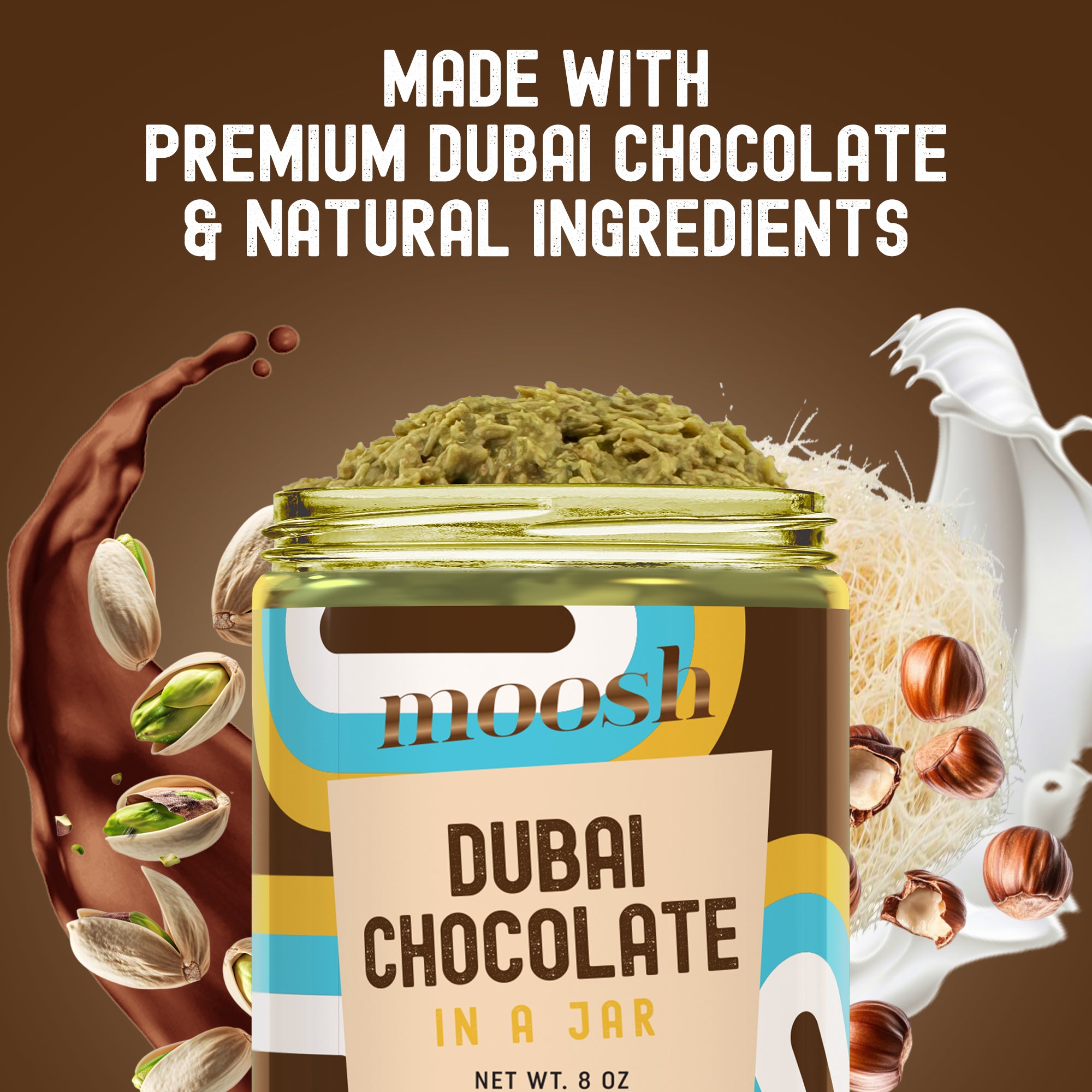 Dubai Chocolate Jar – Pistachio & Kataifi Chocolate Dessert Spread & Snack, Spoon-Ready, for Toast, Pastries & Candy Making (8 oz)